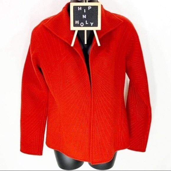 ELLEN TRACY OPEN FRONT JACKET BLAZER ORANGE RED SIZE 4 - Picture 1 of 10